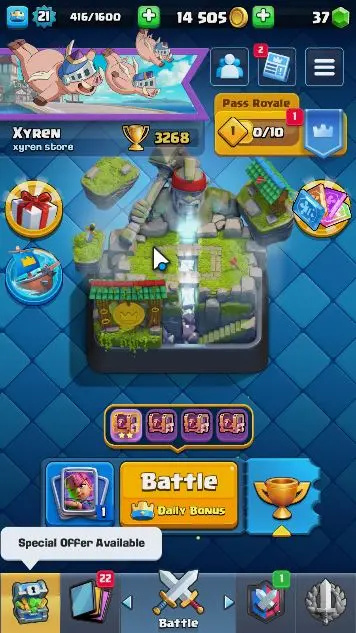 Lvl 21|Trophy 3268|Starter|Limited Skin|KTL 8|Card 61|2 Evo,16 Epic,22 Rare,25 Common|Gems 37|TakeEmail(CR917)