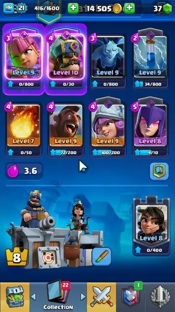 Lvl 21|Trophy 3268|Starter|Limited Skin|KTL 8|Card 61|2 Evo,16 Epic,22 Rare,25 Common|Gems 37|TakeEmail(CR917)