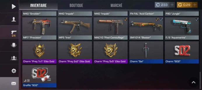 [Code 7943] Level 38 / All Elite Gold Charms (Prey Season) + AWM Sylvan, Epic Skins & Rare Inventory / Full Access