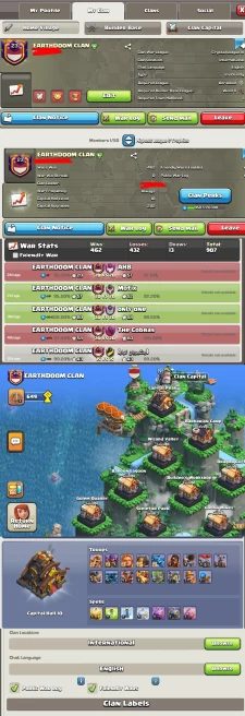 # CAPITAL HALL 10 # | Clan Level 23 | Name: EARTHDOOM CLAN | Good Name | Wins 462 ,Losses 432 | Crystal 3