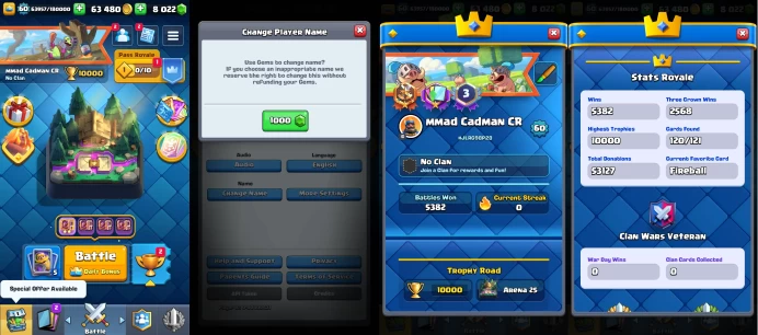 KT 15 | Level 60 |12 Evo Cards |(15 Cards LvL15 || 61 Cards LvL14) | 97 Emotes | 9 Tower Skins| Q644