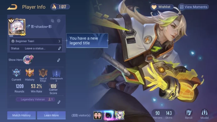 AOV03-Garena - Indonesia - LV 30 - Main Aleister 10k Mastery - 112 Heroes - 152 Skins - Cosmos: Solar Flare Tulen + Kagutsuchi Valhein + Muay Th