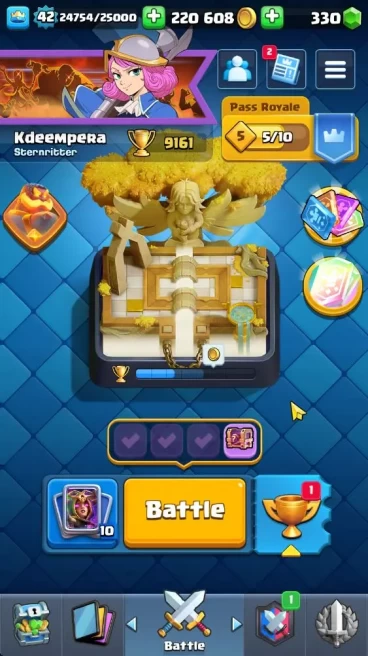 Lvl 42|Trophy 9161|Limited Skin|KTL 14|Card 120|9 EVO,7 Champ,21 Legend,33 Epic,30 Rare,29 Common|Gems 330|TakeEmail(CR929)