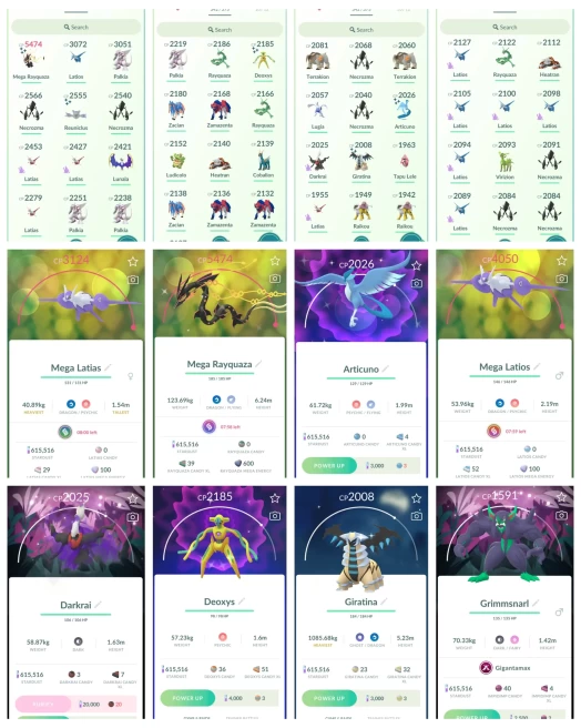 e538~Shiny MEGA Rayquaza 5.4K~Shiny GALARIAN Articuno~MEGA:Latios 4K,Latias 3K~Legends: 52~Shiny: 57~Shiny: Giratina, 2 Mythic Deoxys~Palkia 3K