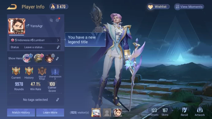 AOV05-Garena - Indonesia - LV 30 - Full Heroes - 292 Skins - Apocalypse Natalya + Dragon Knight Gildur + Summer Bash Violet + Mirage Lilia