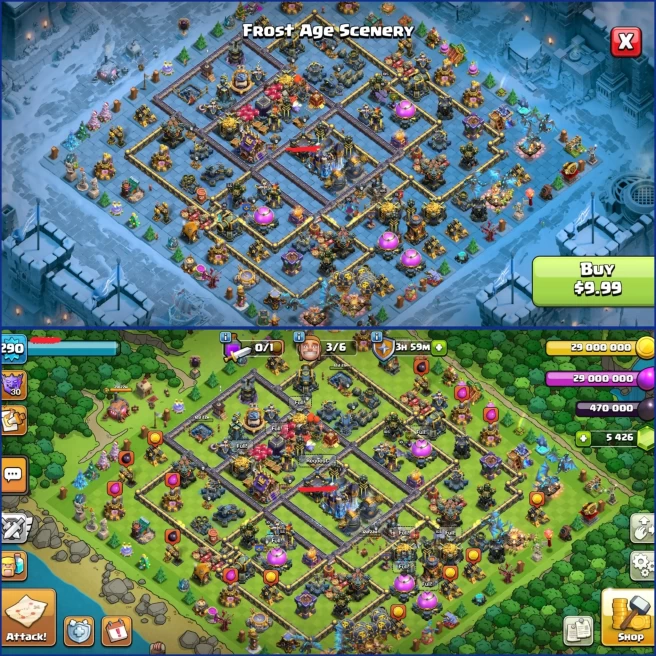 { Th18 Xp 290 } 5870 WAR STAR, Heroes [BK105_AQ105_MP95_GW80_RC50] Nc Available { 7 Rare Epic Max } 33k Legend Trophy, 125 Wall Max, Android iOS