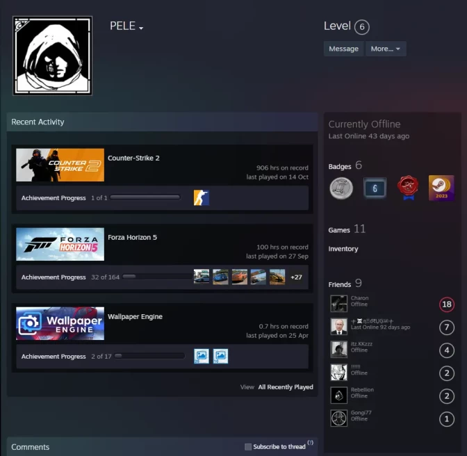 CS2 Prime 906 hours+6Medals(2023-2024-2025 Service Medal/5Y/Premier Season One Medal/Global Offensive Badge)