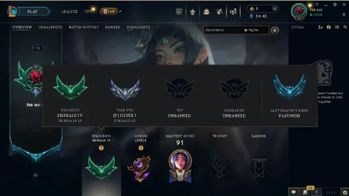 EUW / EMERALD 4/ 70 Champ / 8 PERFECT SKINS / 24.4K BE / HANDMADE / CHEANGEABLE MAIL / LIFETIME WARRANTY / 7-24 SUPPORT / CHEAP