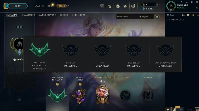 EUW / EMERALD 4 +35LP GAIN / 60 Champ / 5 PERFECT SKINS(2 Ultimate) / 26.6K BE / HANDMADE / CHEANGEABLE MAIL / LIFETIME WARRANTY / 7-24 SUPPORT