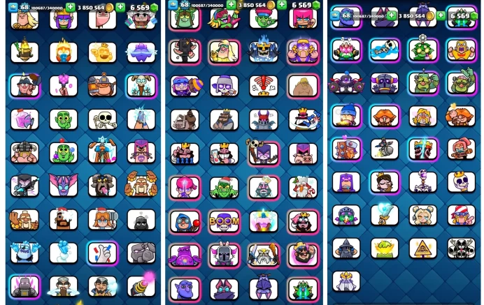 #R471 | LVL68 | Cards: 48 Elite | 66 LvL 14 | 21 Evolved | 6500K gems | 3.8M Gold | 11 Tower Skin | 205 Emotes | IOS And ANDROID