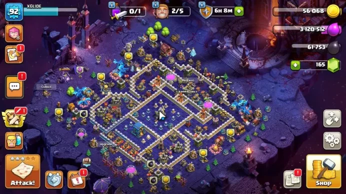 TH 12 - BH 9|LV 92|Limited Skin Hero Scenery|HH 6|BK 42,AQ 44,GW 26,MP 12,RC 0|Gems 165|CN ON|Protect OFF|TAKE MAIL(COC1722)