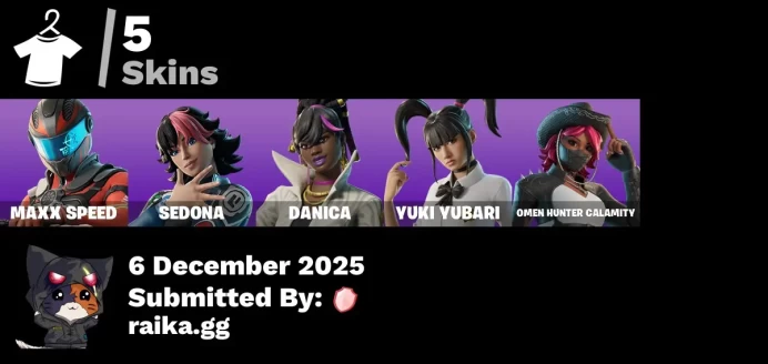 [PC/PSN/XBOX] 5 skins | Maxx Speed | Sedona | Danica | Yuki Yubari | Omen Hunter Calamity | Control Center | Sir Beurre | Racer's Reavers
