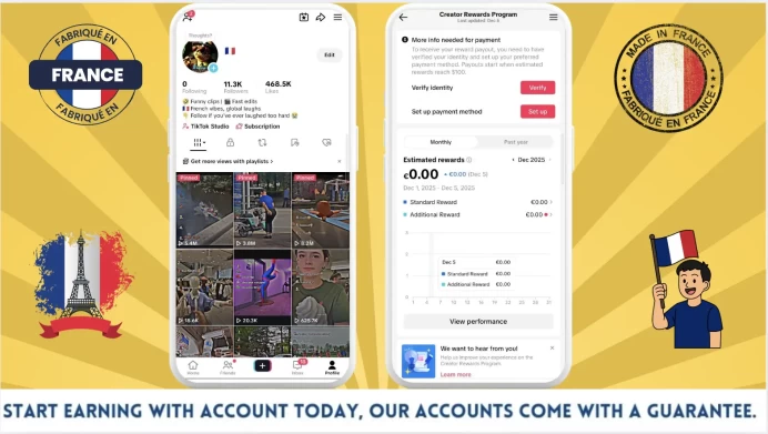 France Monetized Creator Rewards Program Account | 11k Real Followers & 468k Likes | Real screenshots + Full Access + Account in Good Standing