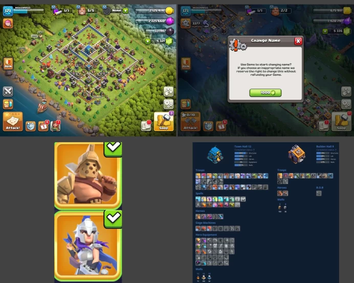 ■TH:12 (+60%) ■Heroes: K35 Q56 P30 W15 ■Skins:2 ■Gems:5k ■SW:1303 ■BH:9 ■Full Access ■Instant Delivery ■A203