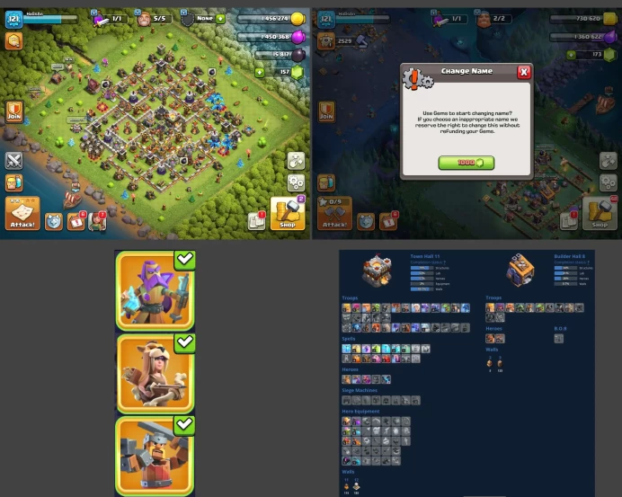 ■TH:11 (+65%) ■Heroes: K25 Q50 P20 W16 ■Skins:3 ■BH:8 ■Full Access ■Instant Delivery ■A220