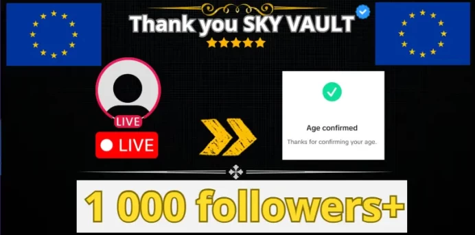 Europe | Age verification completed for bellow 18 years old |1 000+ followers | LIVE Stream |Auto-delivery|