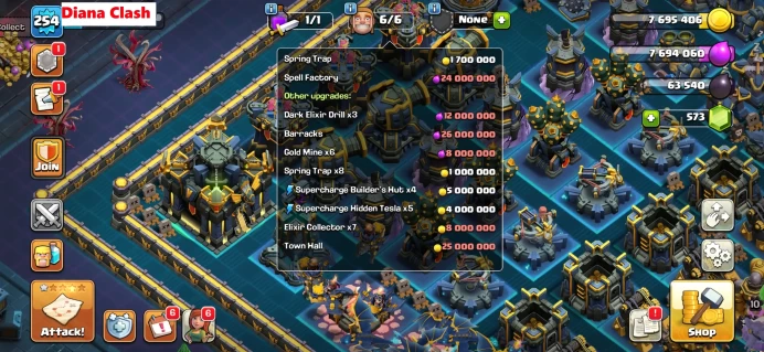 10% discount - TH117-XP254-4 Epic Max Equipment + 1 Epic Level 26 - 17 Hero Skins - 3 Skin Maps - Ranking 38 Night Village World