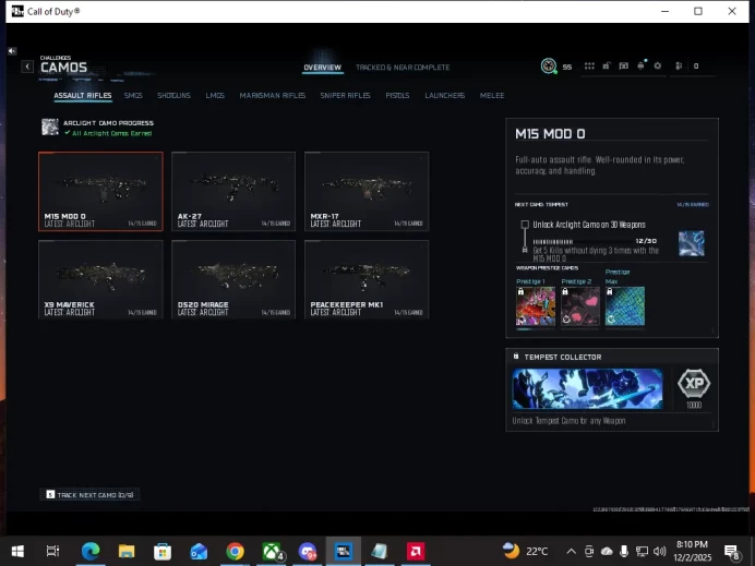 | B07| 12x Arclight Camos | FULLY UNLOCKED |  84+ Total Camos Unlocked  | Prestige 1 Ready  | Multi-Platform Supported 