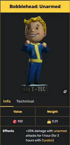 Bobblehead: Unarmed [+25% more damage with unarmed attacks.] x1000 [Aid]
