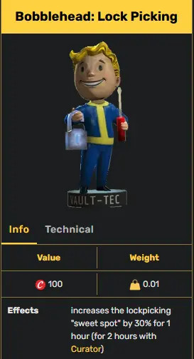 Bobblehead: Lock Picking [Increases the lockpicking "sweet spot" by 30%.] x1000 [Aid]