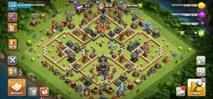 TH 17 Max, 7 Equipment Epic 3 Lv 26, Defense Max, Wall Max, Change Name 500Gem, Lifetime Warranty
