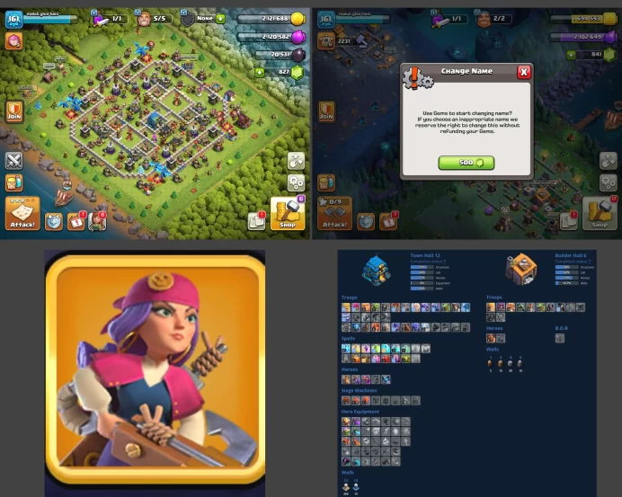 ■TH:12 (+60%) ■Heroes: K51 Q56 P30 W23 ■Skins:1 ■SW:2483 ■BH:6 ■Full Access ■Instant Delivery ■A287