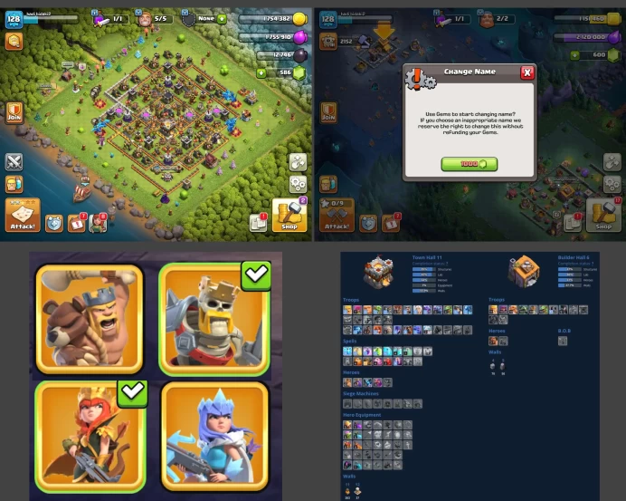 ■TH:11 (+70%) ■Heroes: K40 Q46 P20 W16 ■Skins:4 ■BH:6 ■Full Access ■Instant Delivery ■A306