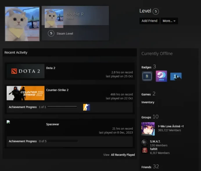 CS2 Prime 466 hours+3Medals(5 Year Veteran Coin/2025 Service Medal/Global Offensive Badge)