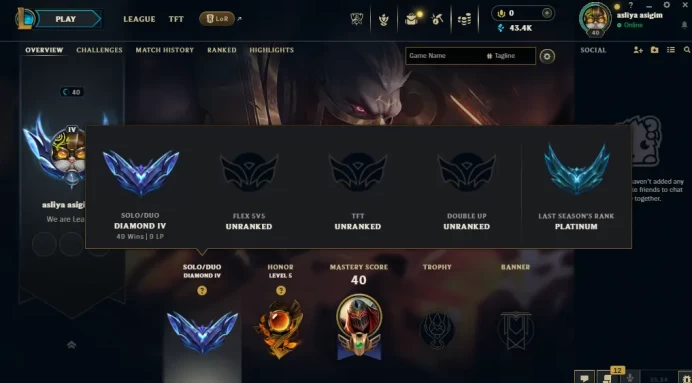 EUW /DIAMOND 4 %65WR +high lp gain / 53 Champ / 10 PERFECT SKINS / 43.4K BE / HONOR 5 / HANDMADE / S14 ACC/ UNVERIFIED ACC/ CHEAP