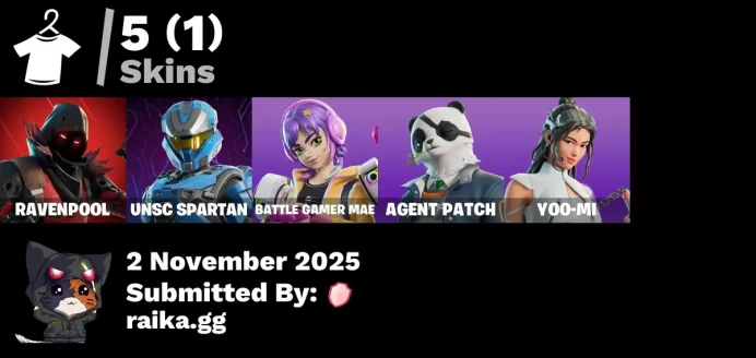 [PC/PSN/XBOX] 5 skins | Ravenpool | UNSC Spartan | Battle Gamer Mae | Agent Patch | Yoo-mi | Ravenpool's Cage | Shattered Halo Ring
