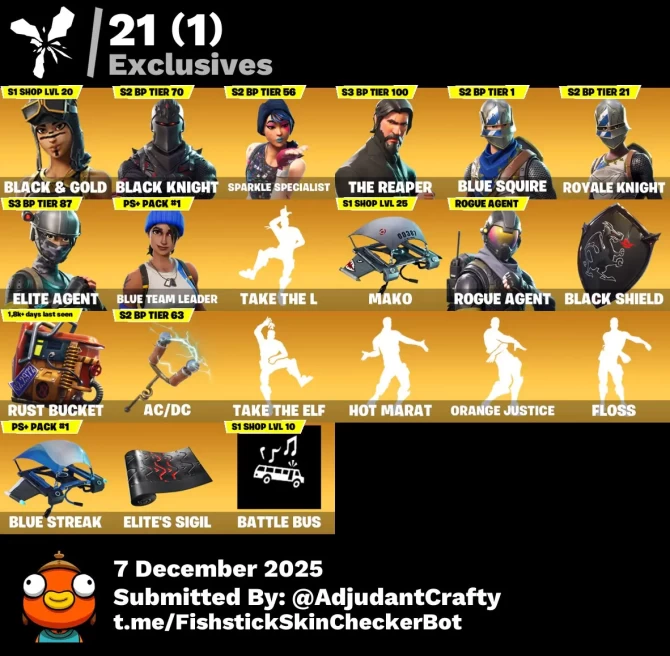 [Code 8127] [PC] 46 skins | OG Renegade Raider | Black Knight | Sparkle Specialist | The Reaper | Blue Squire | Royale Knight | Elite Agent 