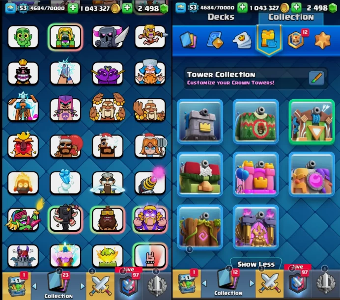 53 lvl/13000+ Trophy/TK 14/119 Card/15lvl card 4/14lvl card 22/2 Evolved/78 Emote/7 Skin/4 Years old/	mssh1366