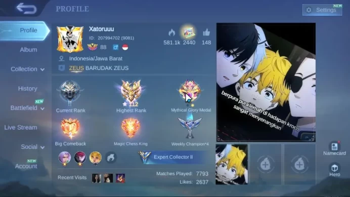 Hero 100 Skin 177|YZ Prime,YZ M5,LingMworld,Saber Freya,DT Lance,Myth Faramis,4 Epic,Etc|TakeEmail|CheckSS(MLBB1791