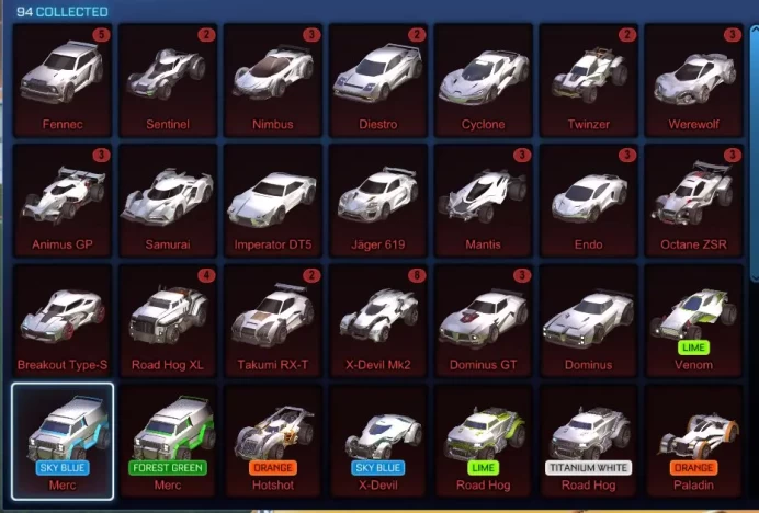 STOCK684 //Fennec, 27 Black Markets, Painted Octane, Titanium White Road Hog, Many Painted Cars (K)