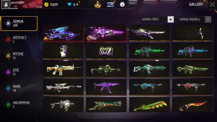 Indonesia|AK47 Blue Flame Lv 5, M1887 Sterling Conqueror Lv 6, Emerald Power, etc|200 Vault + 76 Bundle|Log Google|FF1262
