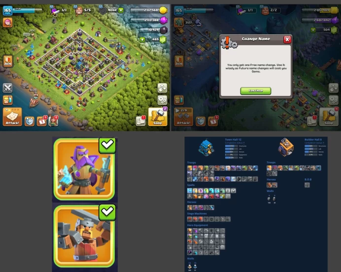 ■TH:12 (+60%) ■Heroes: K52 Q53 P30 W24 ■Skins:2 ■BH:8 ■Full Access ■Instant Delivery ■A389