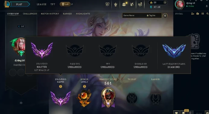 EUW / MASTER %56WR / 172 Champ / 148 PERFECT SKINS / 97.1K BE / HONOR 5 / HANDMADE / CHEANGEABLE MAIL / LIFETIME WARRANTY / 7-24 SUPPORT / CHEAP