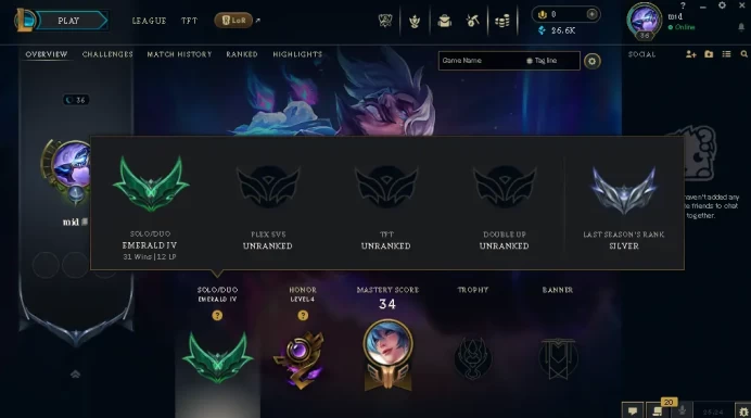 EUW / EMERALD 4 %68WR ++38LP GAIN / 56 Champ / 3 PERFECT SKINS / 26.6K BE / HANDMADE/ CHEANGEABLE MAIL / LIFETIME WARRANTY / 7-24 SUPPORT /CHEAP
