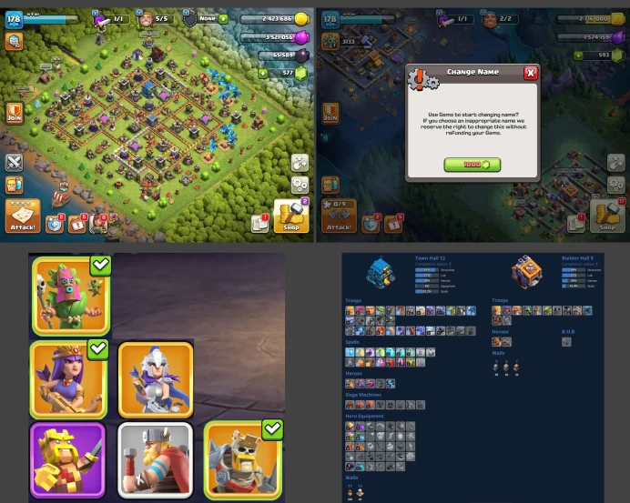 ■TH:12 (+55%) ■Heroes: K46 Q53 P30 W24 ■Skins:6 ■SW:1215 ■BH:9 ■Full Access ■Instant Delivery ■A393