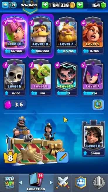 Lvl 21|Trophy 4049| KTL 8 | Card 70 | 1 EVO, 4 Legend, 16 Epic, 20 Rare, 26 Common | Gems 164 |Take Email(CR963)