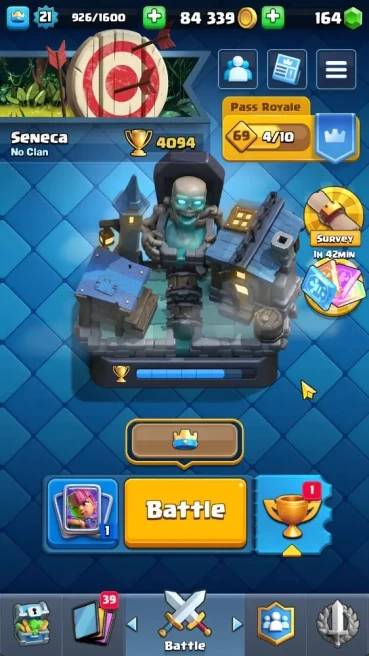 Lvl 21|Trophy 4049| KTL 8 | Card 70 | 1 EVO, 4 Legend, 16 Epic, 20 Rare, 26 Common | Gems 164 |Take Email(CR963)