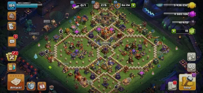TH 16 Full Max, 6 Equipment Epic, 1 Map Skin, Wall Max, Defense Max, Hero High Level, 5 Hero Skin