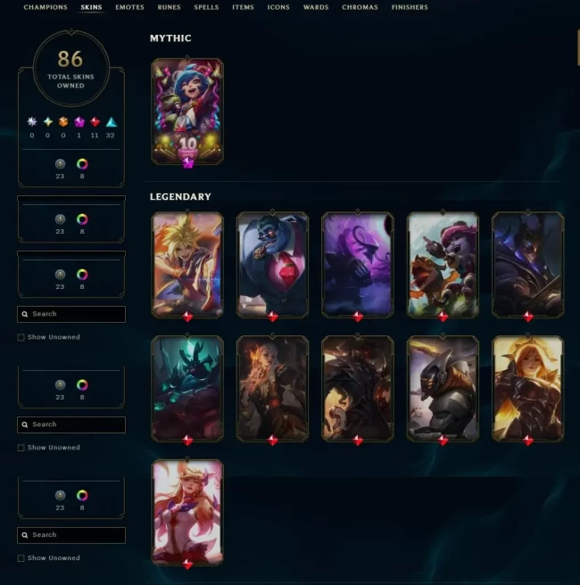 EUW | 86 SKINS | 109 CHAMPIONS | UNRANKED | 120 LVL | 2117 BE | MAIL CHANGEABLE LOL ACCOUNT