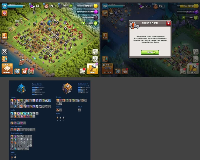 ■TH:12 (+55%) ■Heroes: K50 Q50 P20 W20 ■Gems:1.5k ■SW:1502 ■BH:7 ■Full Access ■Instant Delivery ■A461