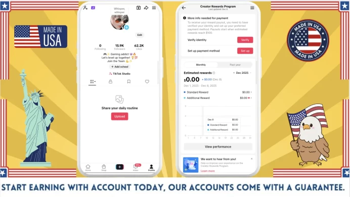 US Monetized Creator Rewards Program Account | 15k Real Followers & 62k Likes | Real screenshots + Full Access + Account in Good Standing