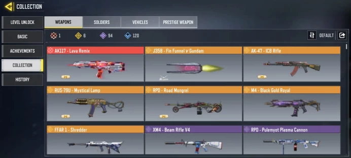 mythic gun 1 | legend gun 6 | LVL 162 | Epic Guns 94 | character Epics 51 | C: 33k | code 6204 | Saved:Activision