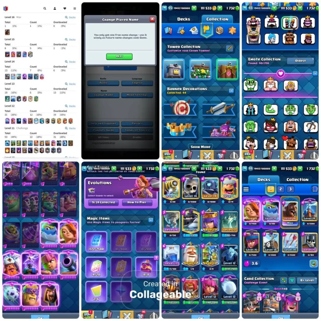 KT 16 - LvL 55 - 1x(16) - 6x(15) - 13x(14) - 10 Evo - 40 Emotes - 2 Tower Skins - 1.7K Gems - Nc Free -Code221