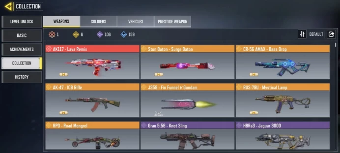 mythic gun 1 | legend gun 6 | LVL 202 | Epic Guns 106 | character Epics 47 | C: 2k | code 6211 | Saved:Activision