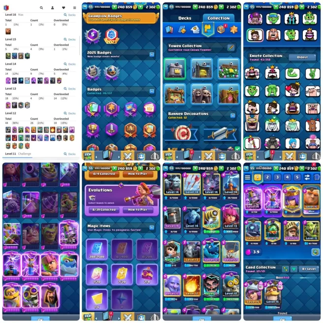 KT 15 - LvL 55 - CRL 2023 - 20Win 2023 Badge - Classic Badge - 8 Evo - 5 Tower Skins - 1x(16) - 5x(15) -Code234