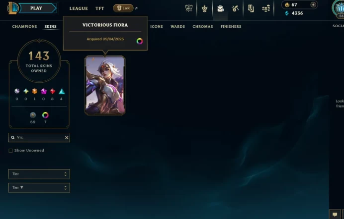 NA EMAIL CHANGEABLE 139 CHAMPIONS 143 SKINS PLUSEFIRE EZREAL VICTORIOUS FIORA BRONZE 4 HONOR 5